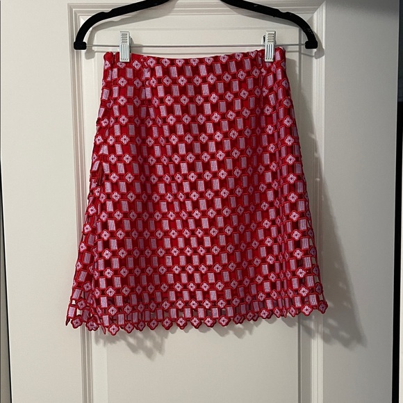 EUC! Sandro Red and Lilac Purple Lace Mini Skirt, Size Small (Size 1) - Picture 4 of 6